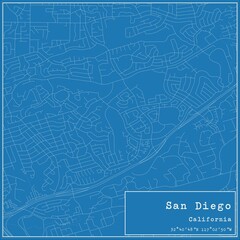 Blueprint US city map of San Diego, California.