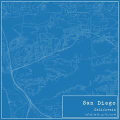 Blueprint US city map of San Diego, California.