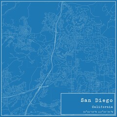 Blueprint US city map of San Diego, California.