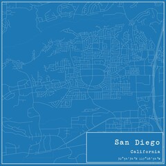 Blueprint US city map of San Diego, California.