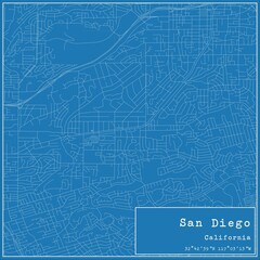 Blueprint US city map of San Diego, California.