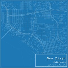 Blueprint US city map of San Diego, California.