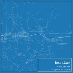 Blueprint US city map of Banning, California.