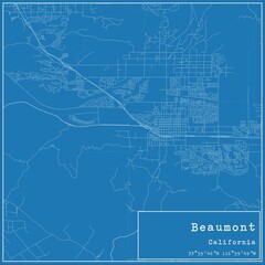 Fototapeta premium Blueprint US city map of Beaumont, California.