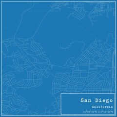 Blueprint US city map of San Diego, California.