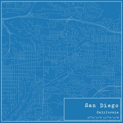 Blueprint US city map of San Diego, California.