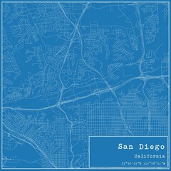 Blueprint US city map of San Diego, California.
