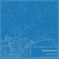 Blueprint US city map of Lakeside, California.