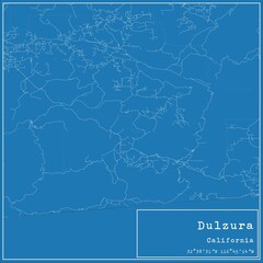 Blueprint US city map of Dulzura, California.