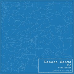 Blueprint US city map of Rancho Santa Fe, California.