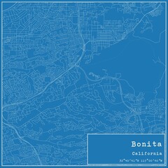 Blueprint US city map of Bonita, California.