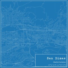 Blueprint US city map of San Dimas, California.