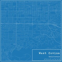 Blueprint US city map of West Covina, California.