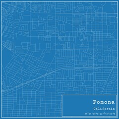 Blueprint US city map of Pomona, California.