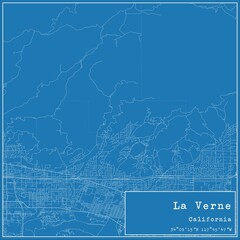 Blueprint US city map of La Verne, California.