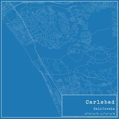 Blueprint US city map of Carlsbad, California.