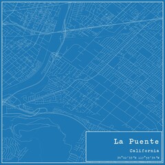 Fototapeta premium Blueprint US city map of La Puente, California.