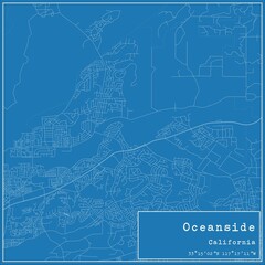 Blueprint US city map of Oceanside, California.