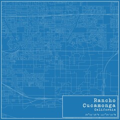 Blueprint US city map of Rancho Cucamonga, California.