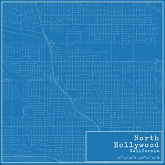 Blueprint US city map of North Hollywood, California.