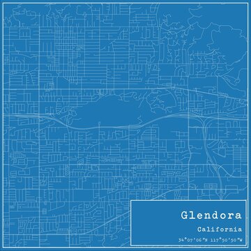 Blueprint US city map of Glendora, California.