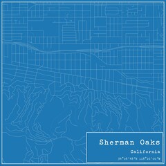 Blueprint US city map of Sherman Oaks, California.