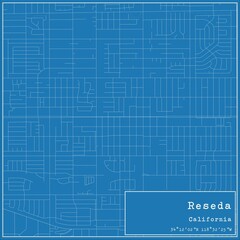 Blueprint US city map of Reseda, California.
