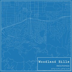Blueprint US city map of Woodland Hills, California.