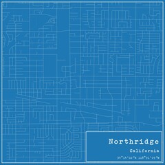Blueprint US city map of Northridge, California.