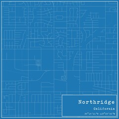 Blueprint US city map of Northridge, California.