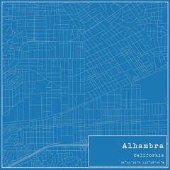 Blueprint US city map of Alhambra, California.