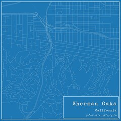 Blueprint US city map of Sherman Oaks, California.