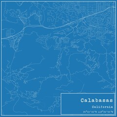 Blueprint US city map of Calabasas, California.