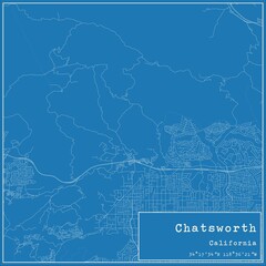 Blueprint US city map of Chatsworth, California.