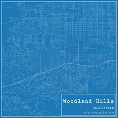 Blueprint US city map of Woodland Hills, California.