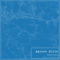 Blueprint US city map of Agoura Hills, California.