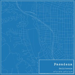 Blueprint US city map of Pasadena, California.