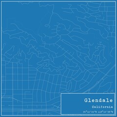 Blueprint US city map of Glendale, California.