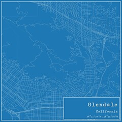 Blueprint US city map of Glendale, California.