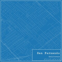 Blueprint US city map of San Fernando, California.