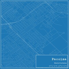 Blueprint US city map of Pacoima, California.