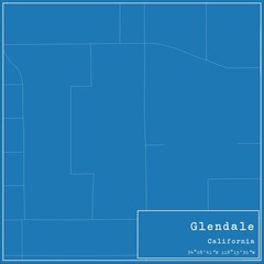 Blueprint US city map of Glendale, California.