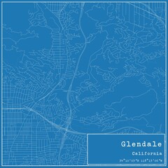 Blueprint US city map of Glendale, California.