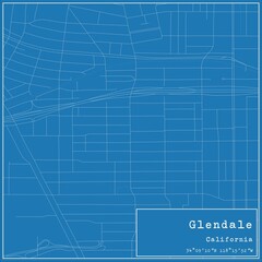 Blueprint US city map of Glendale, California.