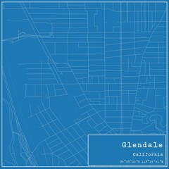 Blueprint US city map of Glendale, California.