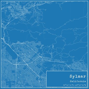 Blueprint US city map of Sylmar, California.