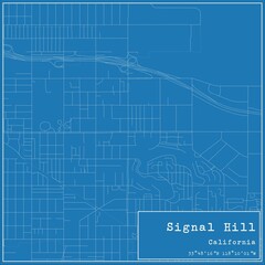 Blueprint US city map of Signal Hill, California.
