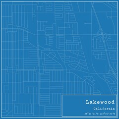 Blueprint US city map of Lakewood, California.