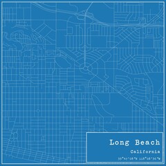Blueprint US city map of Long Beach, California.