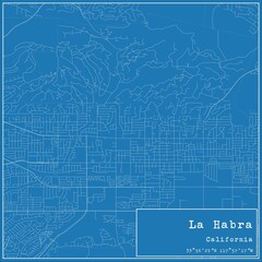 Blueprint US city map of La Habra, California.